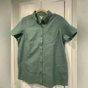 NWOT L.L. Bean Size XSP Sage Green Stretch Cotton Short Sleeve Button Down Shirt